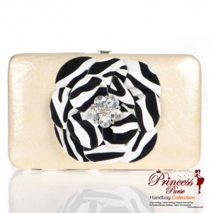 Designer Inspired Zebra Print Flower Wallet w/ Rhinestone Accent